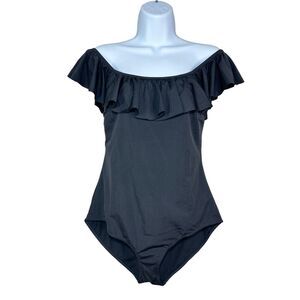 Paris Atelier & Other Stories Women's Ruffle Off Shoulder Black Bodusuit 10 NWOT